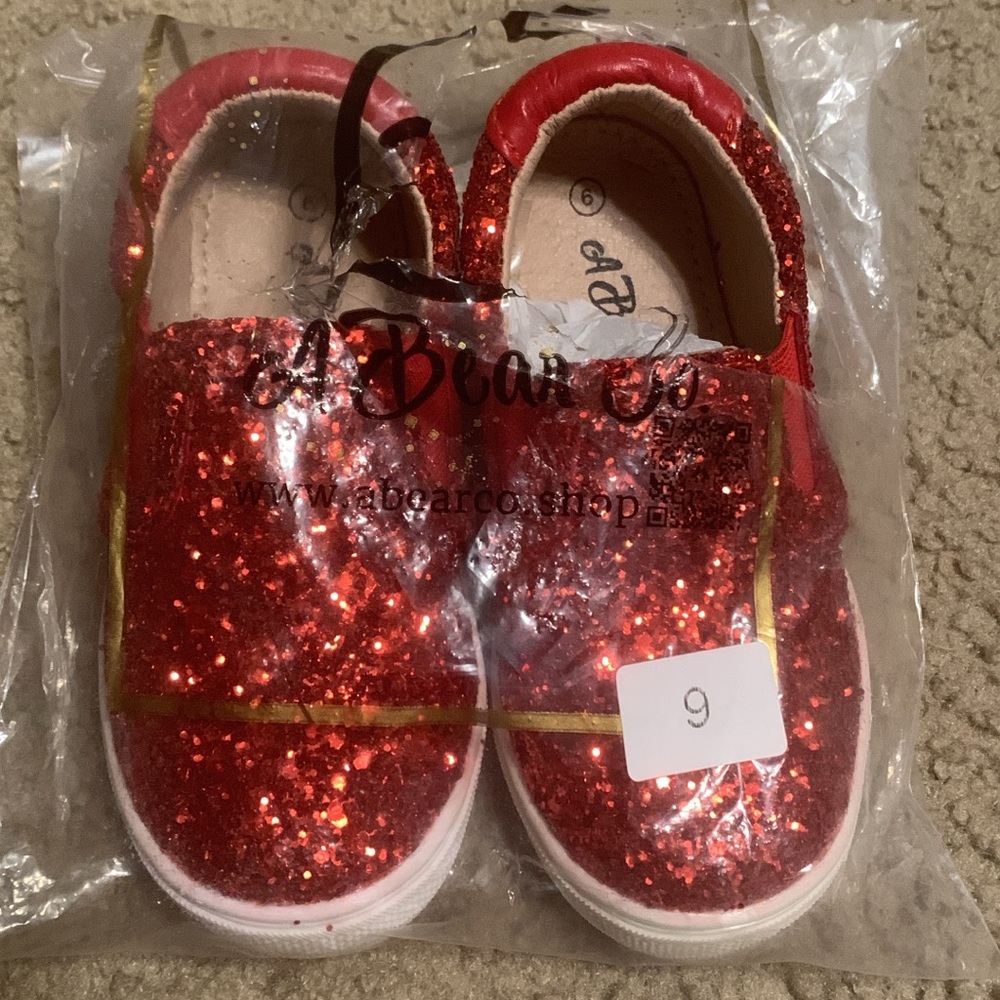 Red Glitter Slip-On Sneakers with White Soles Size 9 NWOT